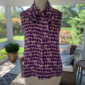 MaxMara Italy Silk Sleeveless Dot Bow Blouse